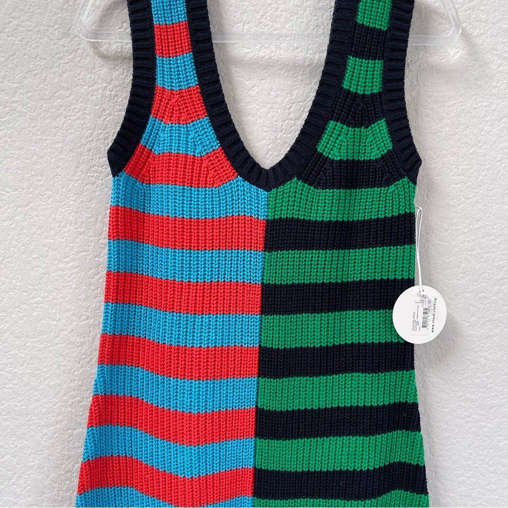 Staud Seashore Dress Cabana Stripe Navy Green Size Large - Picture 4 of 7